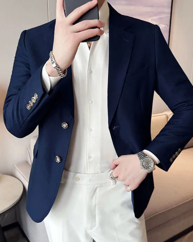 Blazer Enzo homme, bleu navy, dos, simple et double boutonnage, style Old Money.