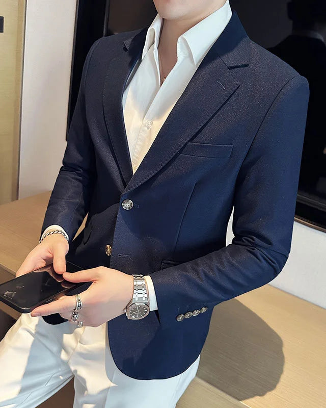 Blazer Enzo homme, bleu navy, élasthanne, simple et double boutonnage, Old Money.