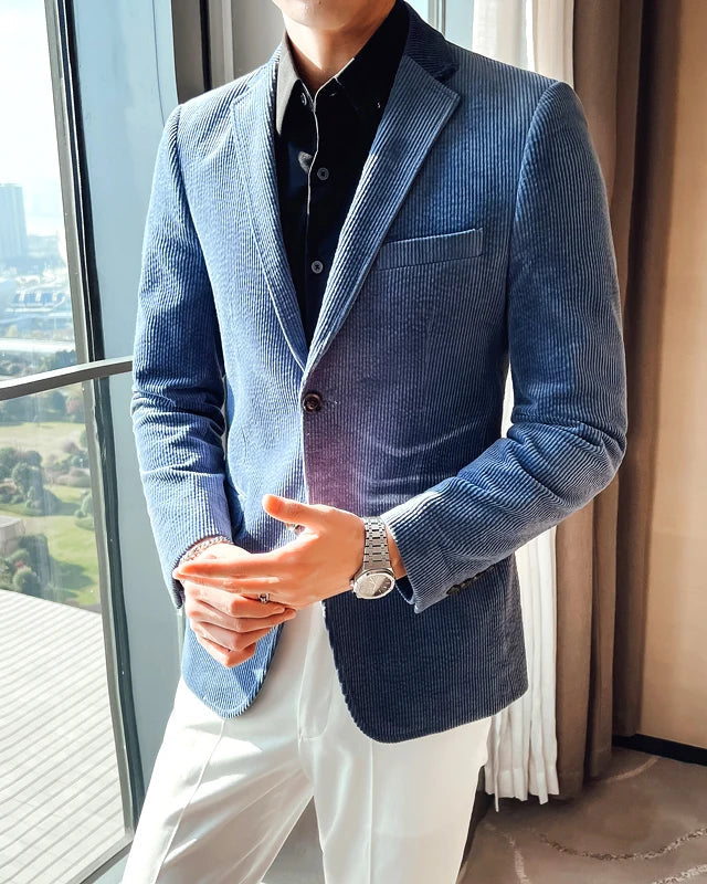 Blazer Roméo homme, bleu, style élégant, bouton double et simple, idéal pour toutes les occasions.