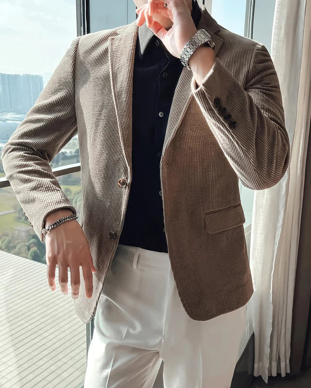 Blazer Roméo homme, kaki, boutonnage double et simple, pour une tenue formelle et élégante.