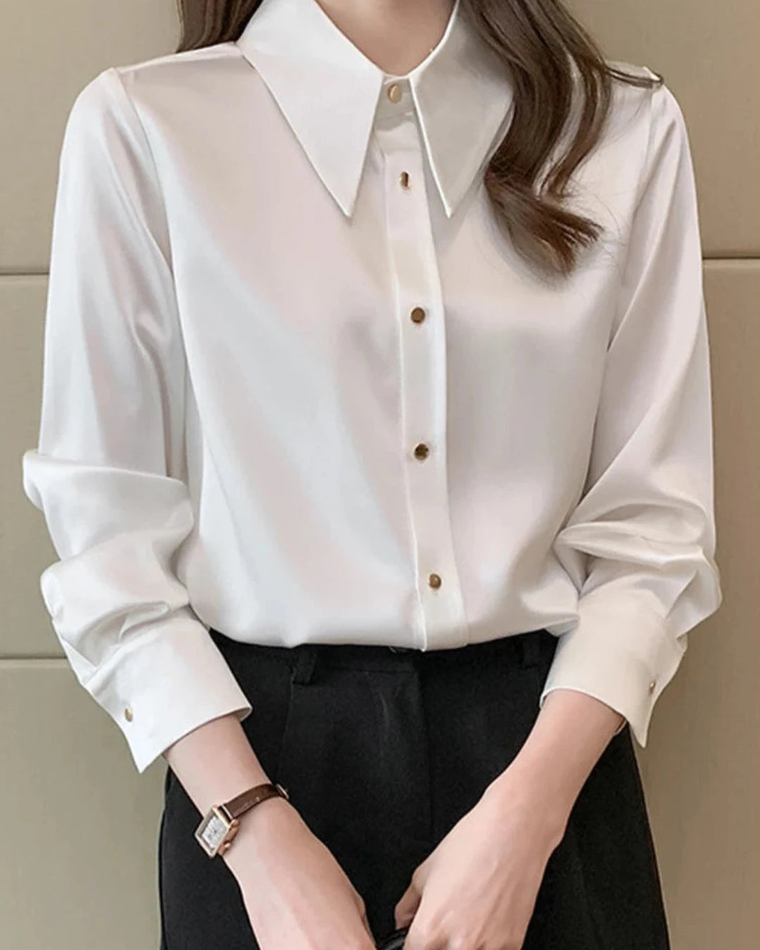 Chemise Honorine femme, blanc, mousseline de soie, élégante avec col rabattu.