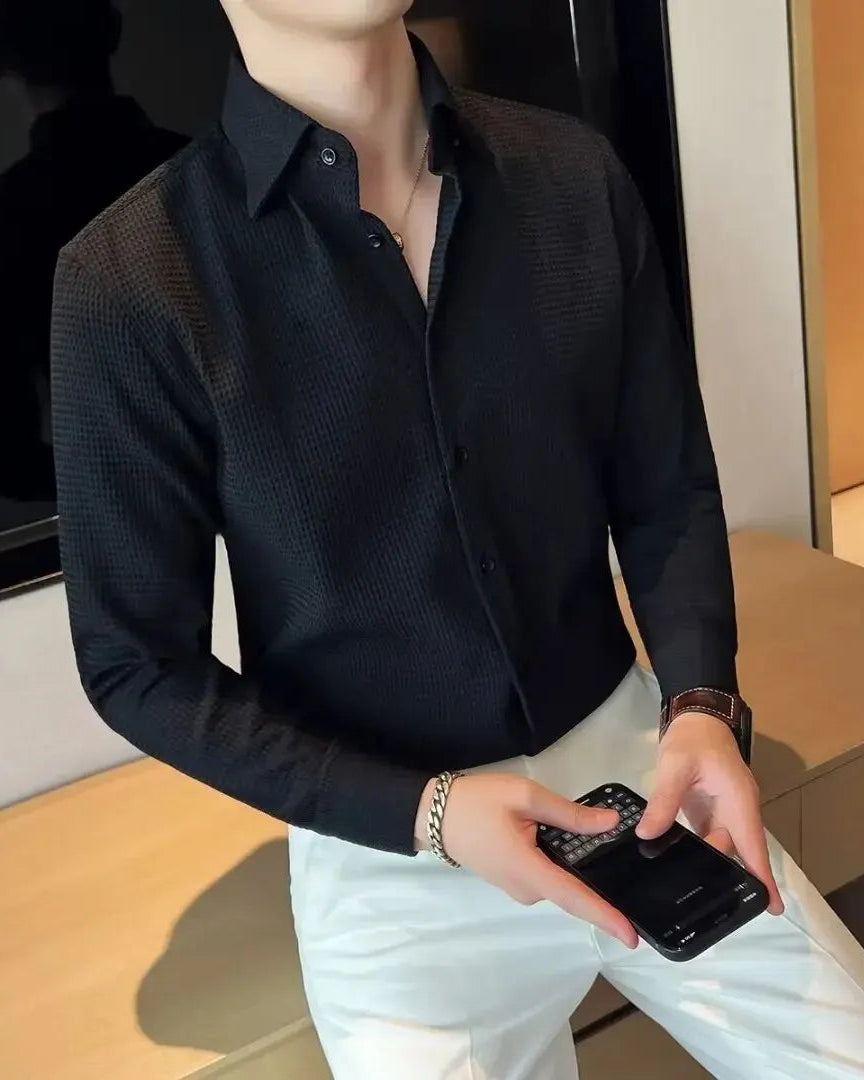 Chemise Jules noire pour homme, style raffiné et intemporel, coupe élégante.