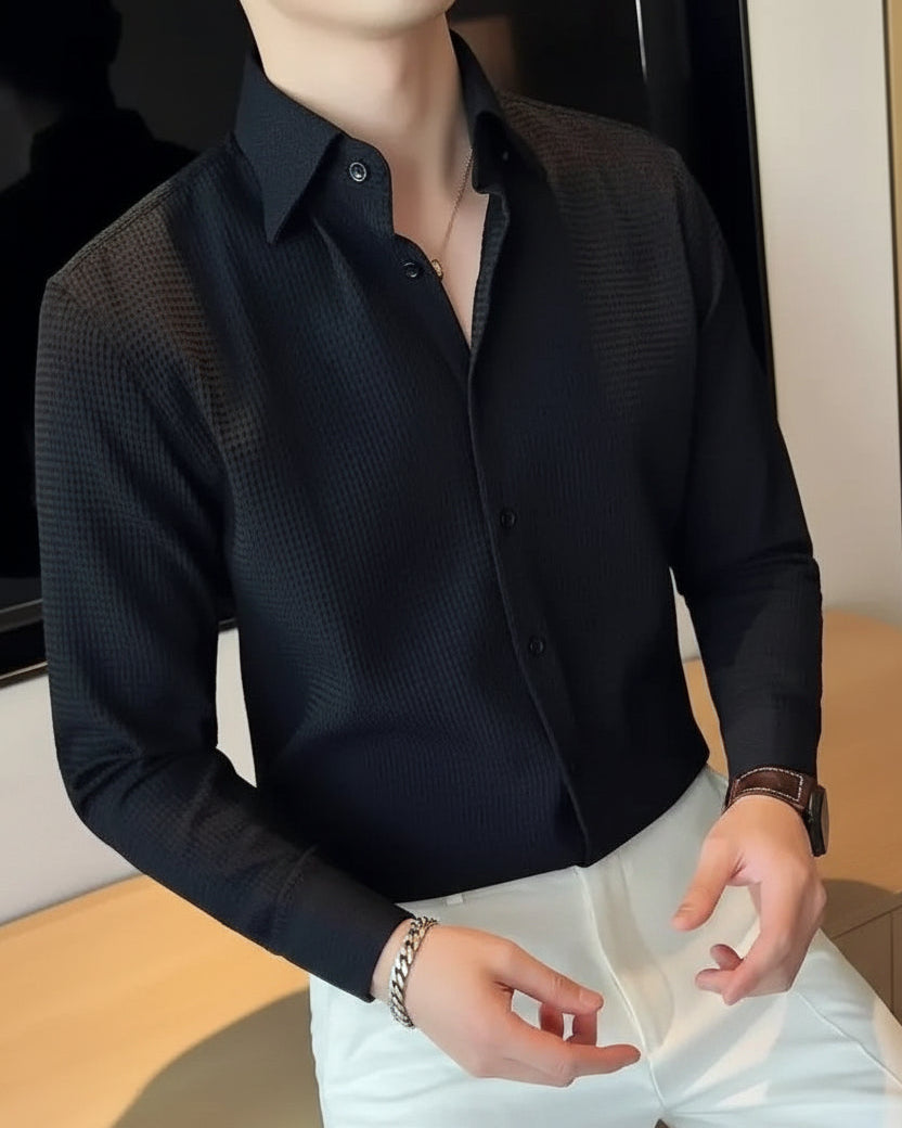 Chemise Jules noire pour homme, style raffiné et intemporel, coupe élégante.