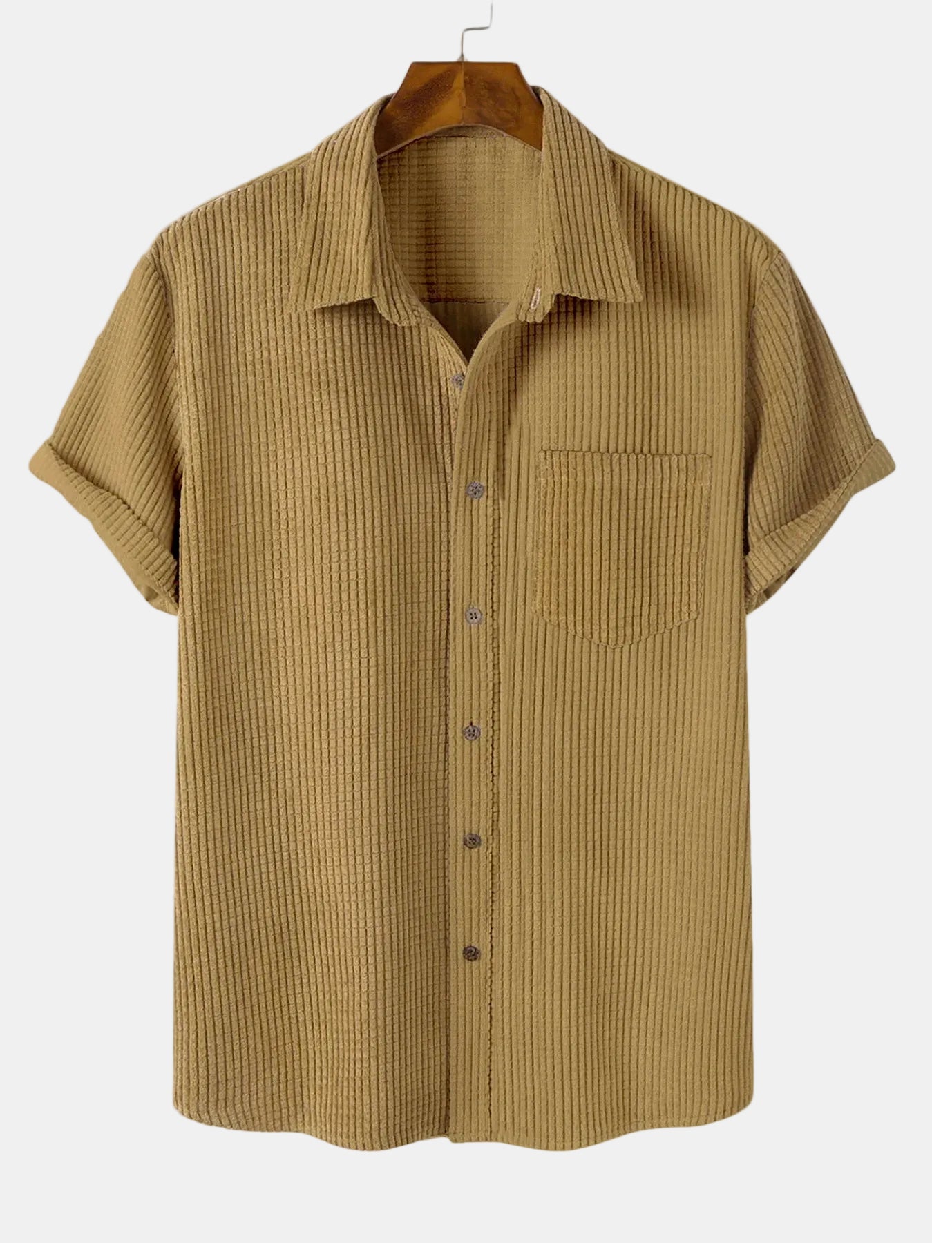 Chemise Léopold marron, manches courtes, chemise décontractée chic.