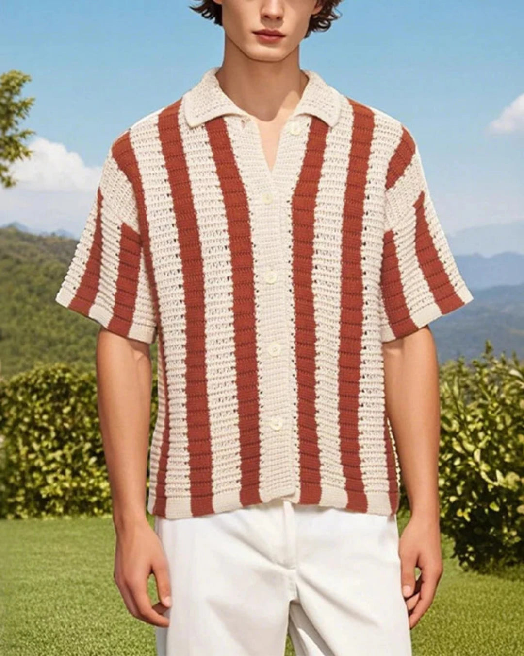 Chemise Marin rouge rayée pour homme, style chic et estival.