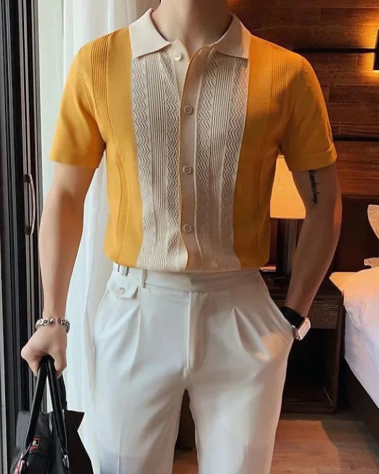 Chemise Mathis homme, couleur jaune, fibre de coton respirante, coupe élégante.