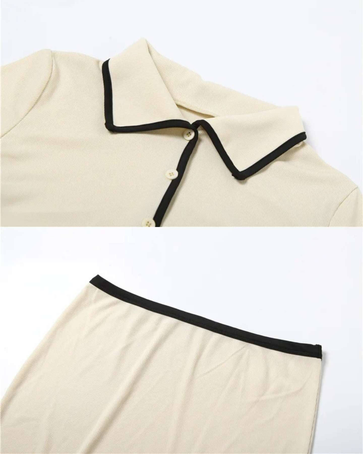 Ensemble complet Léoni avec col polo et mini-jupe pour femme.