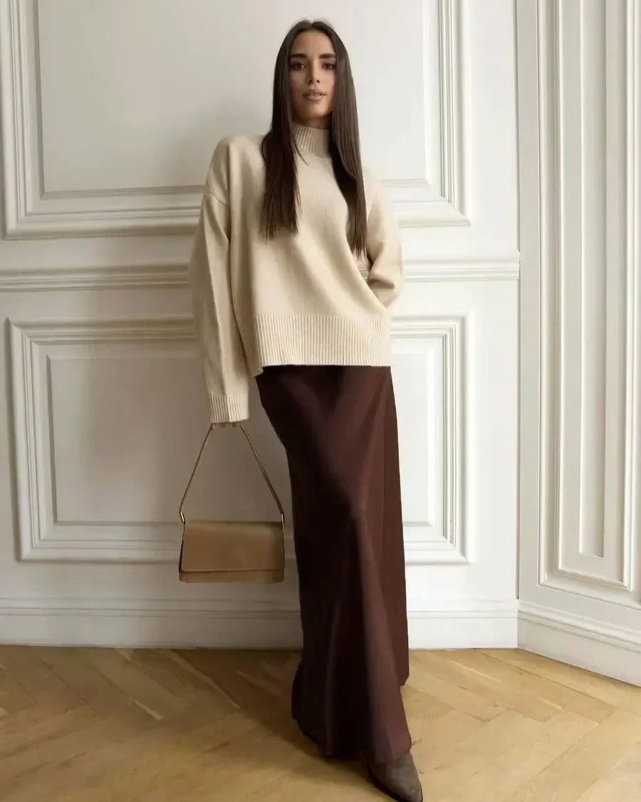 Jupe Anna café, style décontracté chic pour femme.