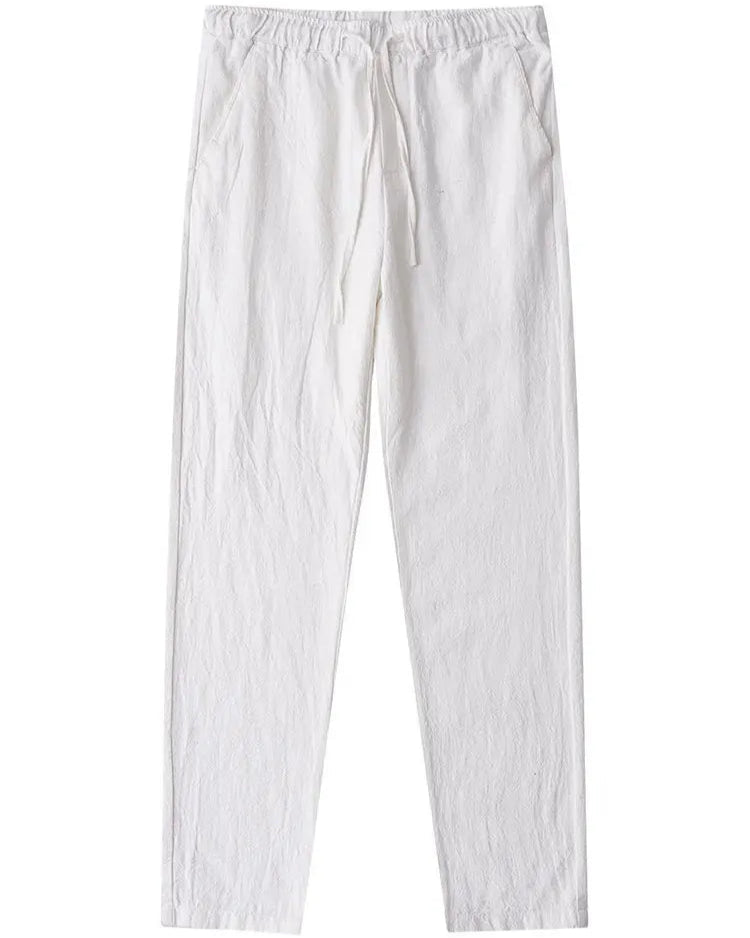 Pantalon Clément homme blanc, matière naturelle, silhouette droite.