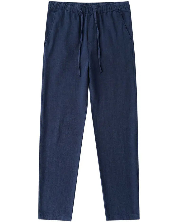 Pantalon bleu marine en lin et coton, pour homme Old Money.