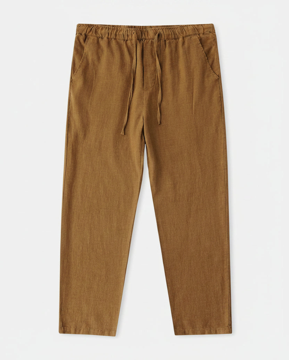 Pantalon en coton lin homme café, parfait pour un style chic décontracté.