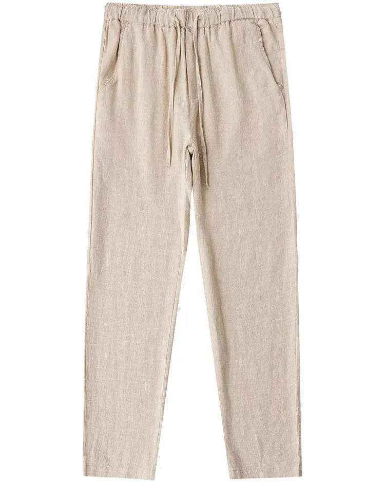 Pantalon droit homme kaki, tissu lin coton, inspiration Old Money.