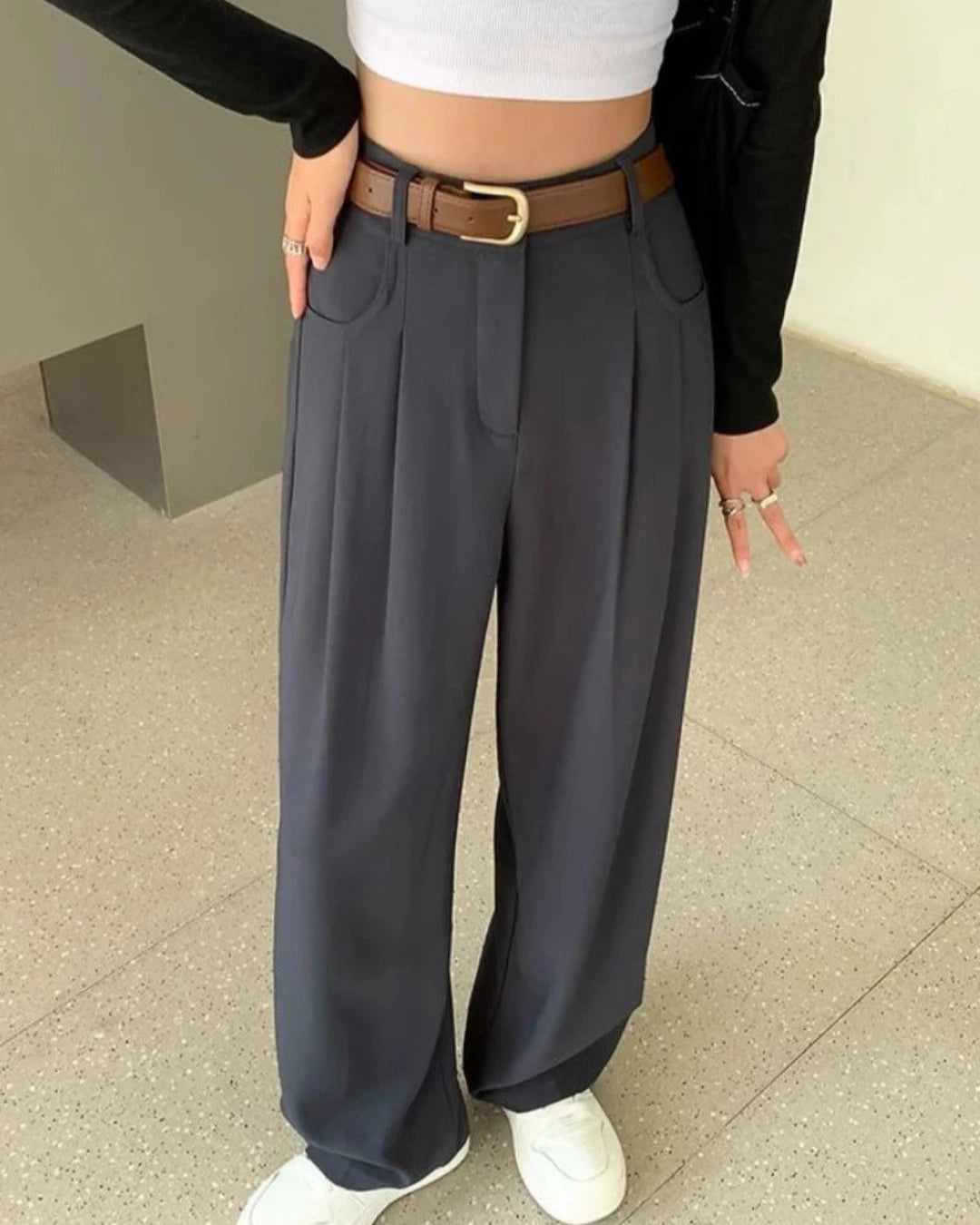 Pantalon Garance femme, gris, coupe élégante, non extensible, look raffiné.