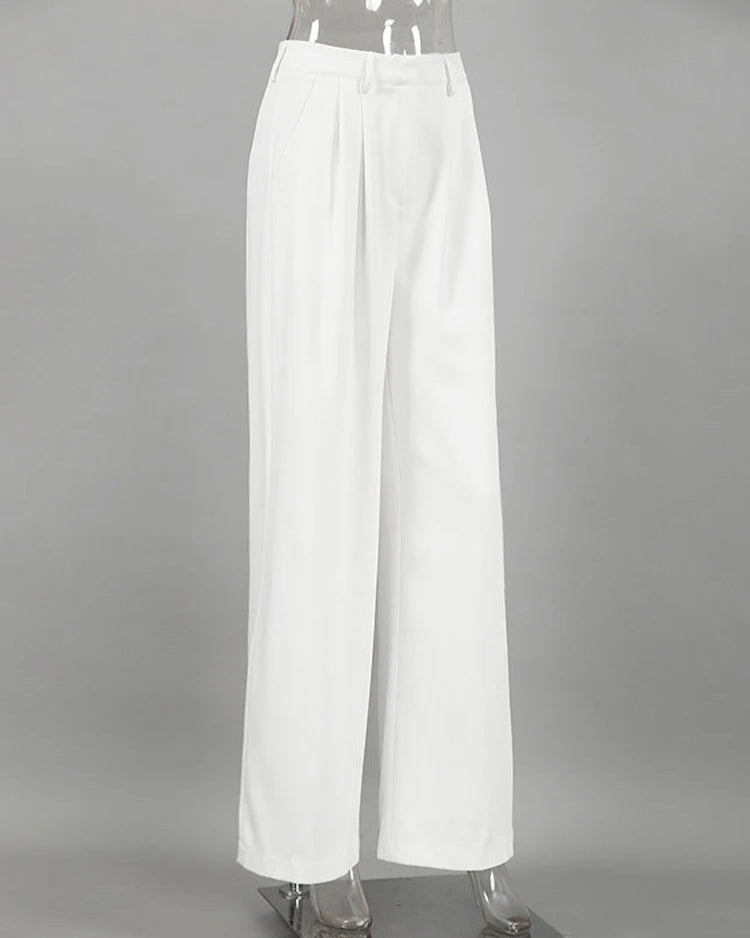 Pantalon Margherite blanc pour femme, style Old Money classique et raffiné.