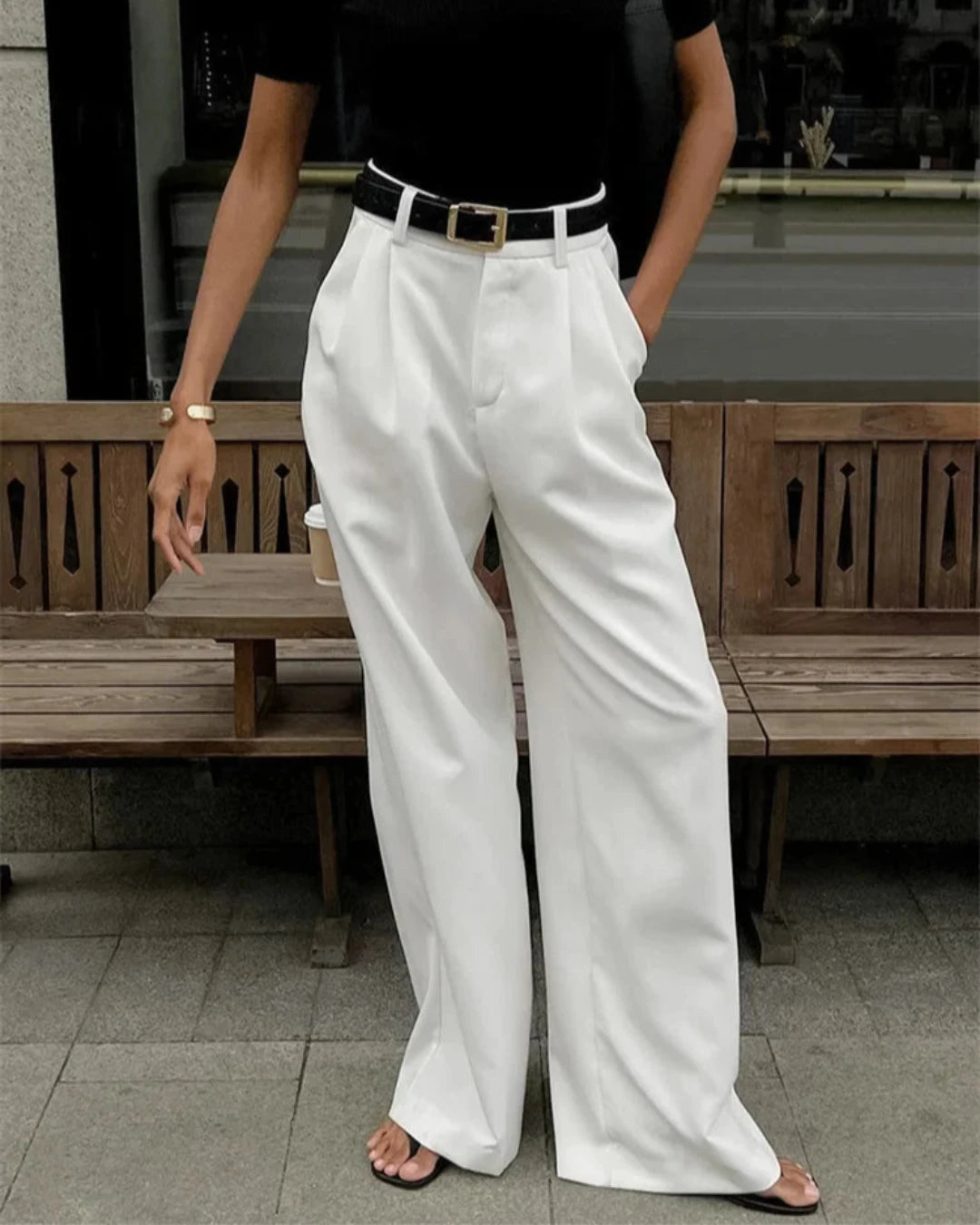 Pantalon Margherite blanc femme avec poches épissées, style Old Money raffiné.