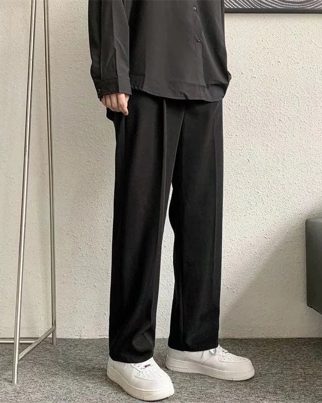 Pantalon Paul noir pour homme, en fibre de coton, avec braguette à boutons, style Old Money.
