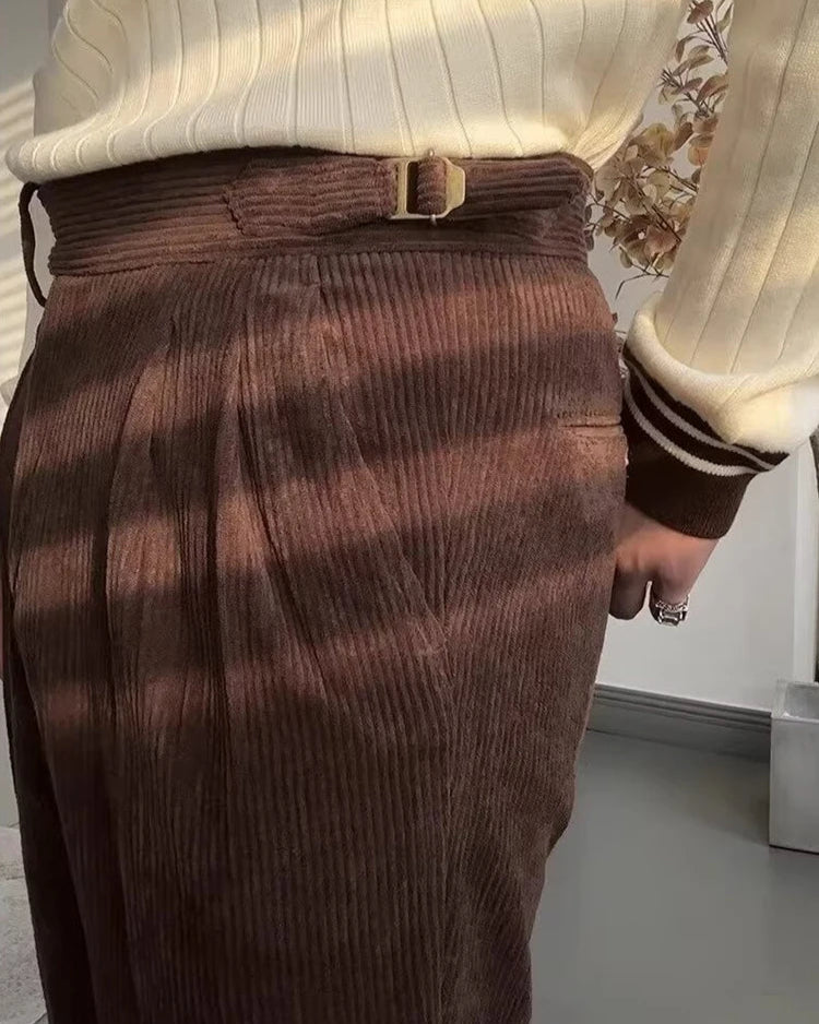 Pantalon Robin couleur café pour homme, braguette à boutons.