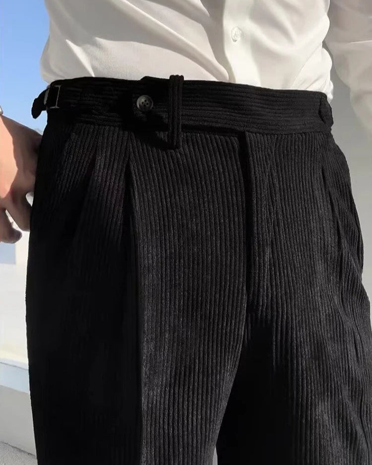 Pantalon Robin noir en polyester coton pour homme, style élégant.
