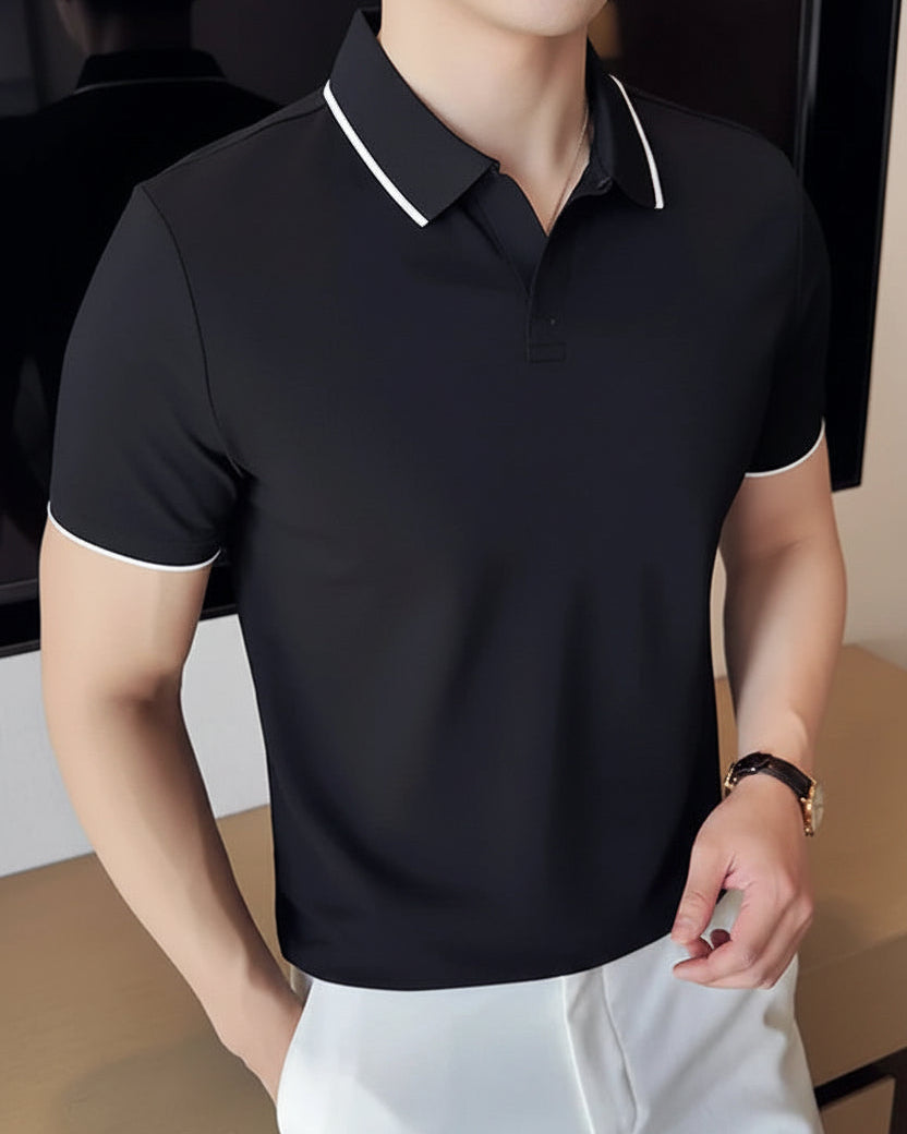Polo Anas homme, noir, une pièce chic et sophistiquée.