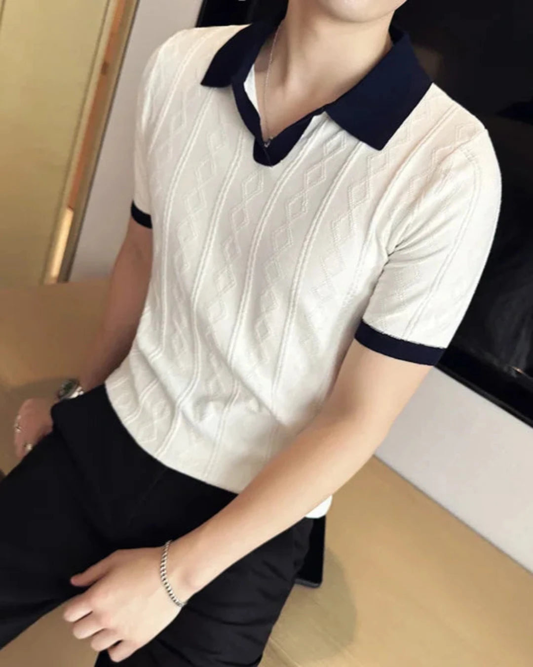 Polo Benoît homme, blanc, manches courtes, intemporel et chic.