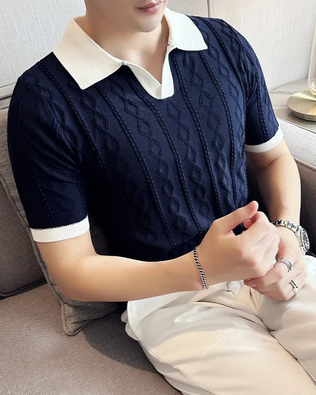 Polo Benoît homme, bleu royal, manches courtes, style élégant et décontracté.