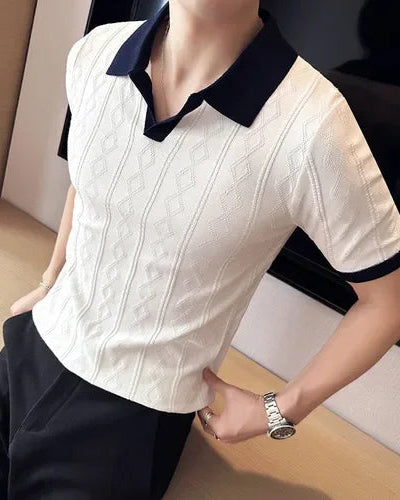 Polo Benoît homme, blanc, manches courtes, look classique et raffiné.