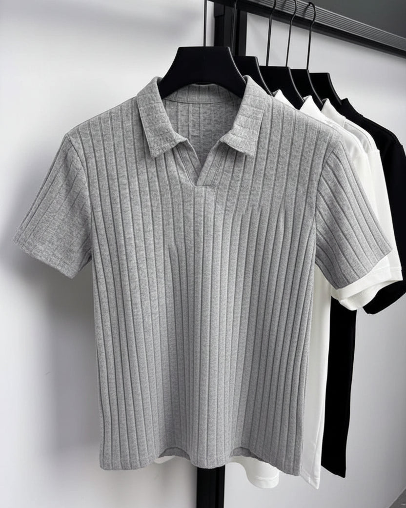 Polo Émile gris homme, allure chic et minimaliste inspirée du style Old Money.