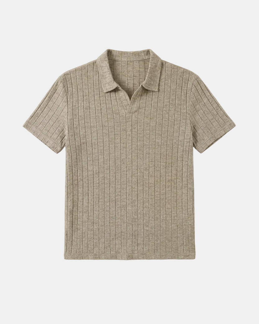 Polo Émile kaki homme, look élégant et naturel avec tricot côtelé confortable.