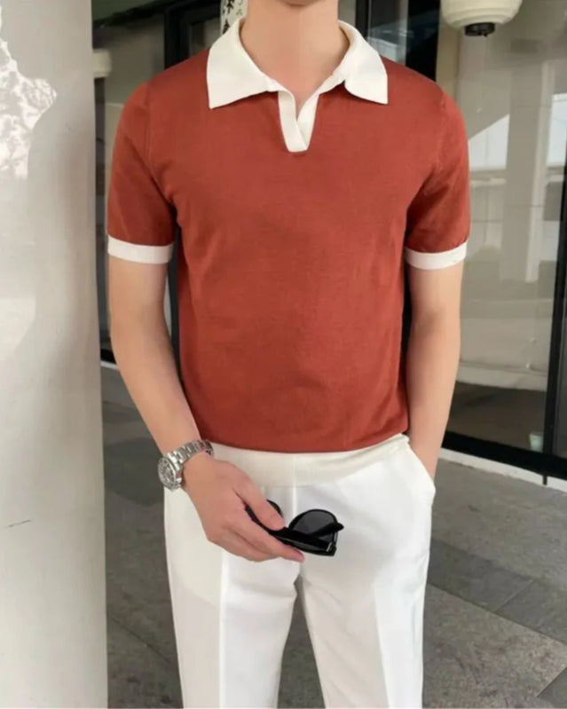 Polo Hugo Café homme, luxe, style Old Money, tissage artisanal, respirant.