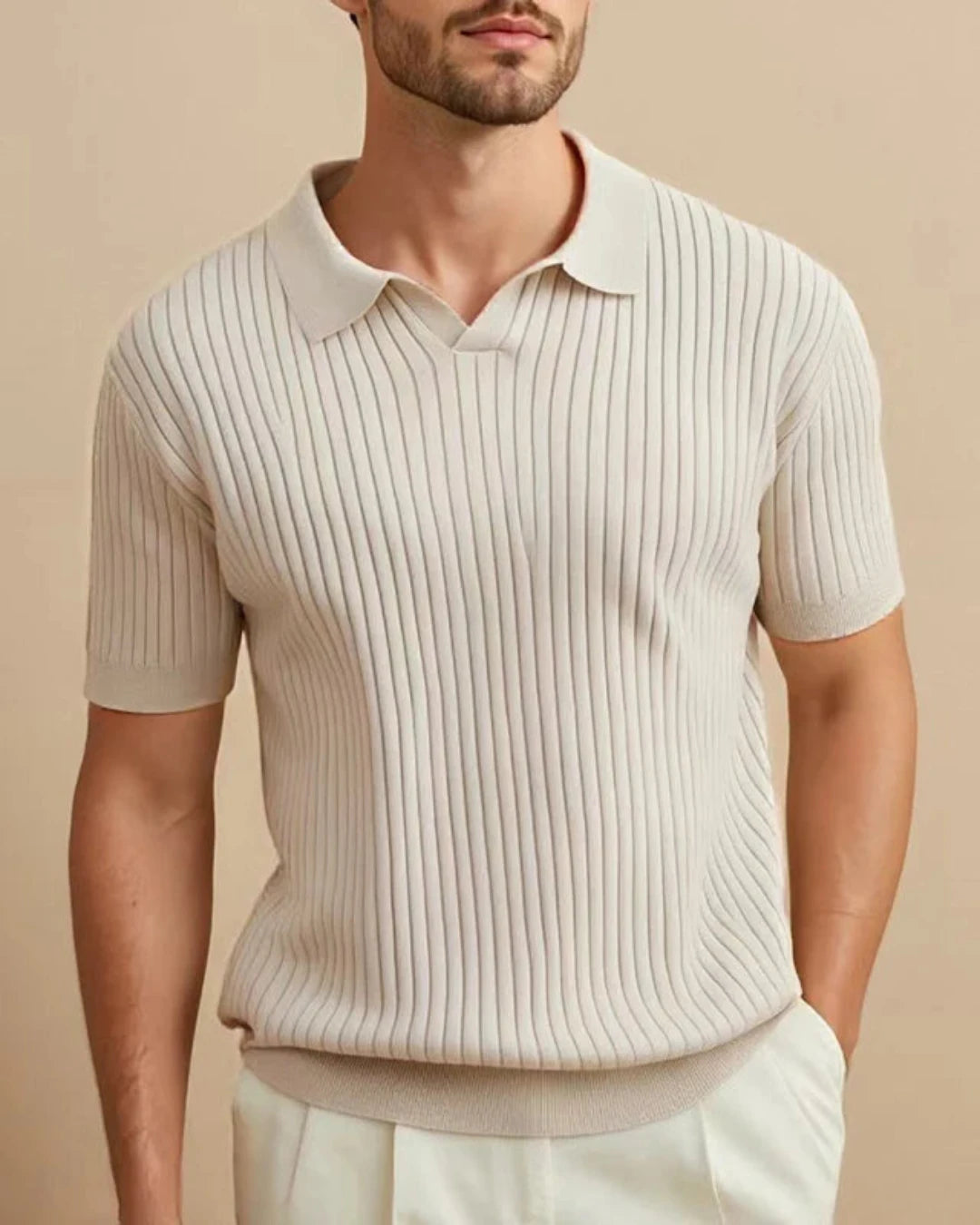 Polo Louis homme, couleur beige, respirant, manches courtes, style Old Money.