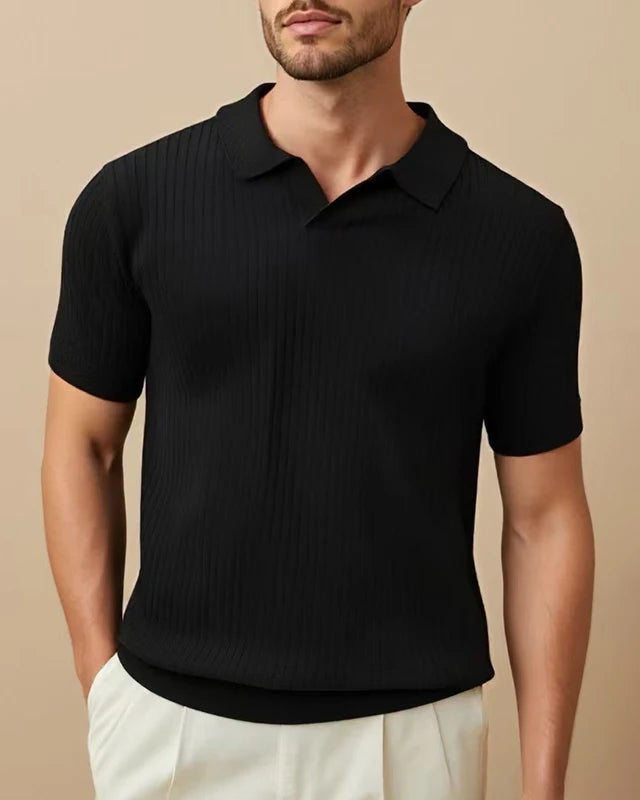 Polo Louis noir homme, polo respirant à manches courtes.