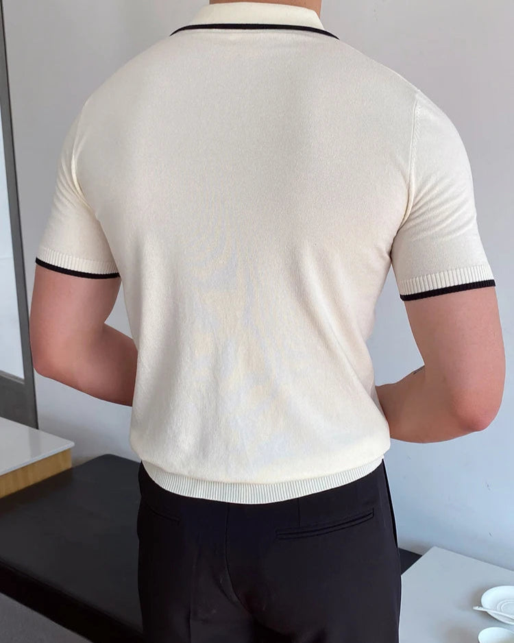 Polo Nathan blanc homme, confort exceptionnel, 100% fibre de coton, style Old Money.
