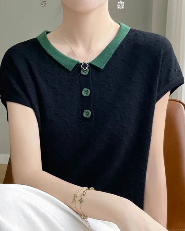 Polo Rosalie femme noir, coupe classique et intemporelle pour un style chic.