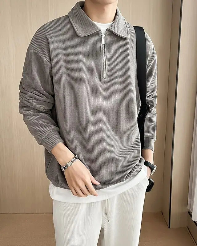 Pull Christian homme, gris, chic et sophistiqué, fermeture éclair.