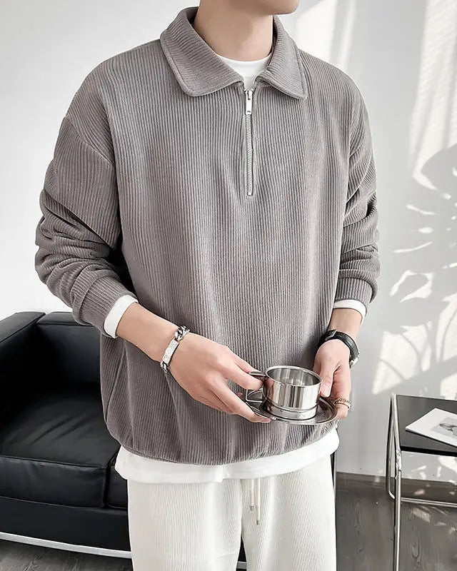 Pull Christian homme, gris, chic et sophistiqué, fermeture éclair.