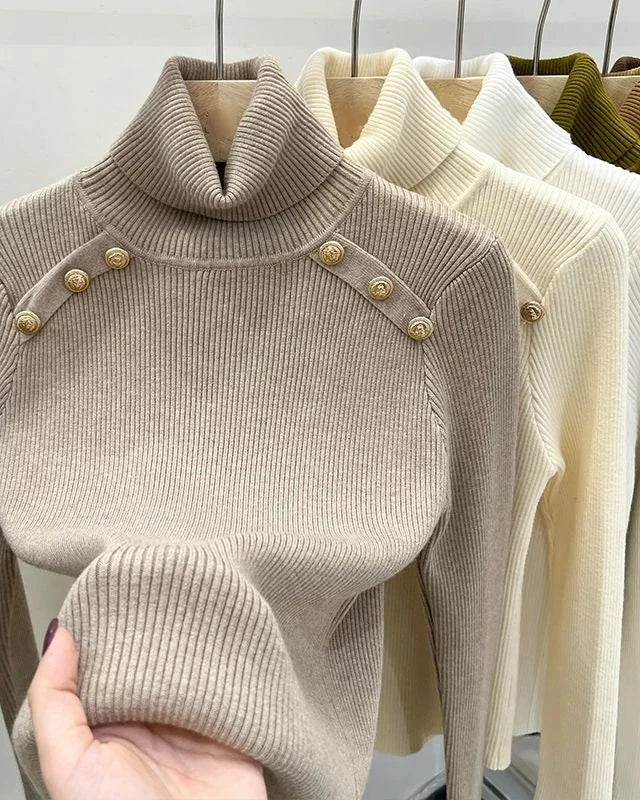 Pull Esther kaki, coupe élégante et épaisse pour femme.