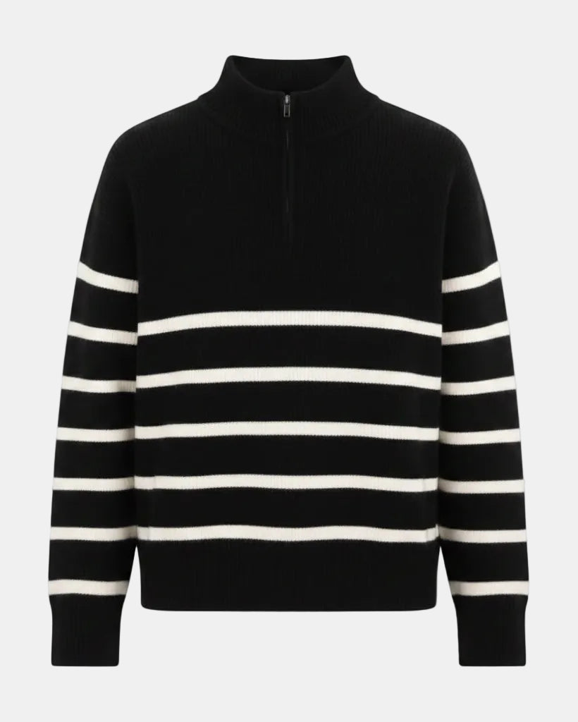 Pull Samuel noir, vue complète avec col roulé, idéal pour l’hiver