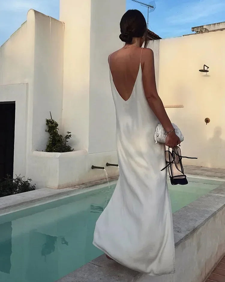Robe Eulalie blanche femme, robe longue à coupe slim raffinée.