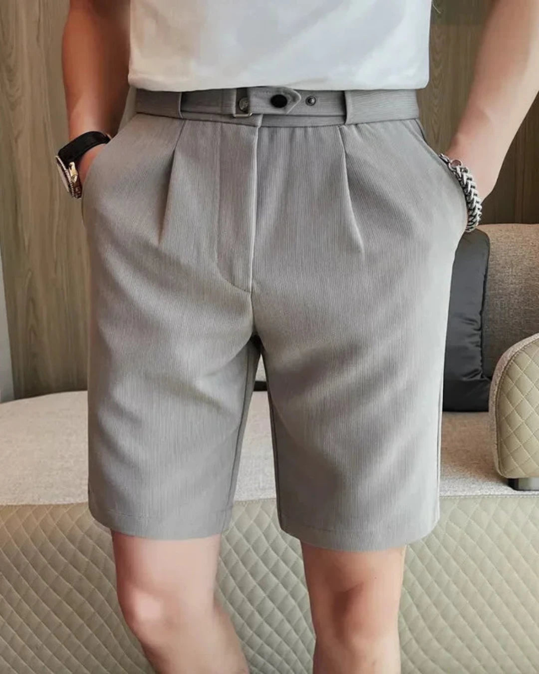 Short Gaston homme, gris, élégant, luxe discret et distinction.