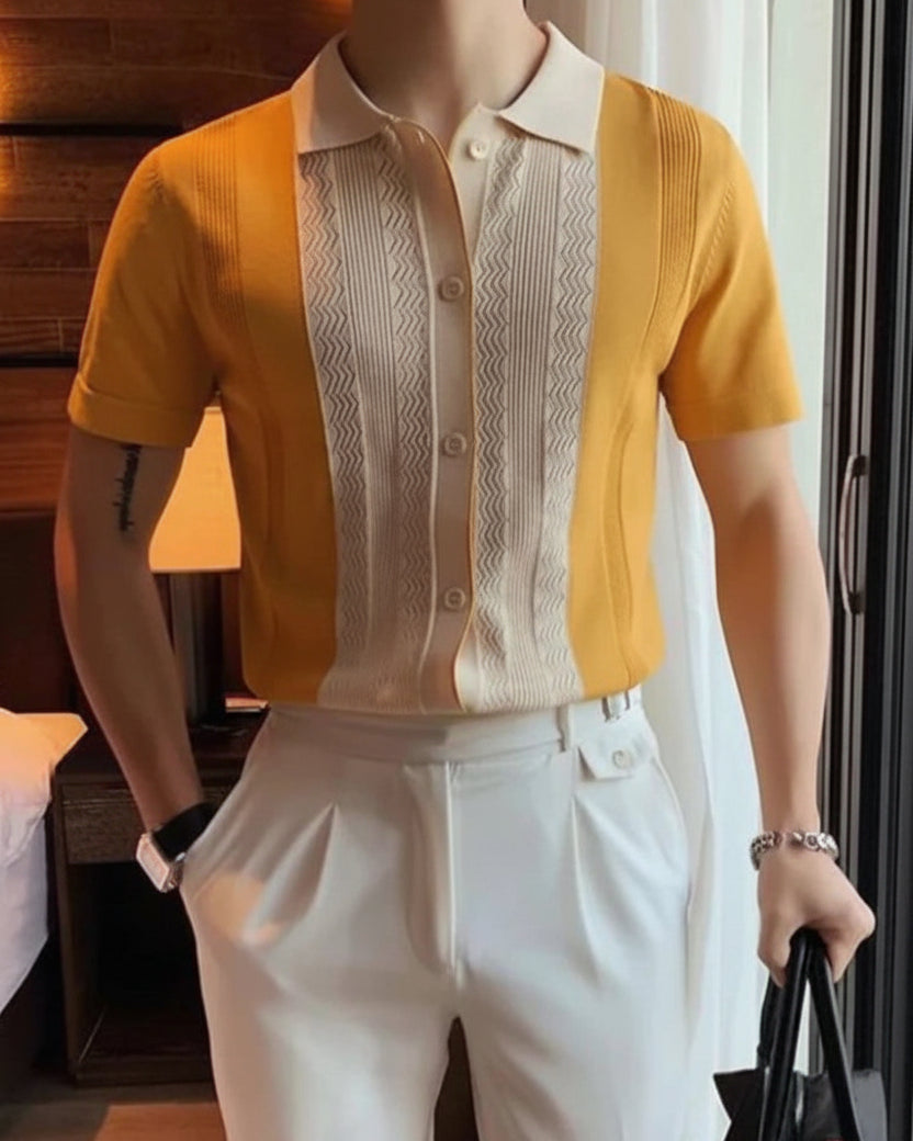 Chemise Mathis homme, couleur jaune, fibre de coton respirante, coupe élégante.