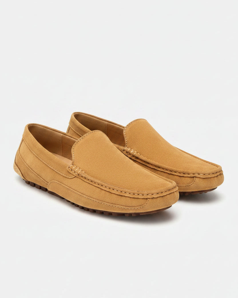 Mocassins marron clair homme, résistants à l’usure, tête ronde.