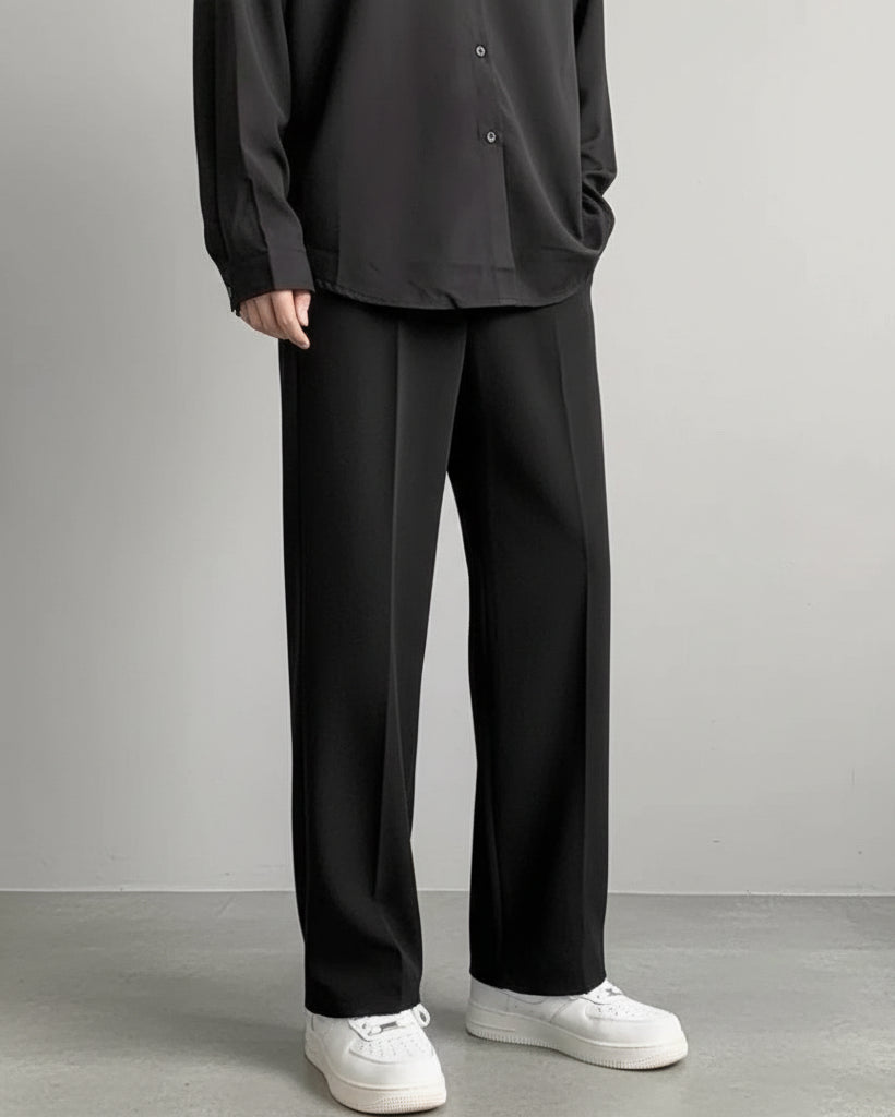 Pantalon Paul noir pour homme, en fibre de coton, avec braguette à boutons, style Old Money.