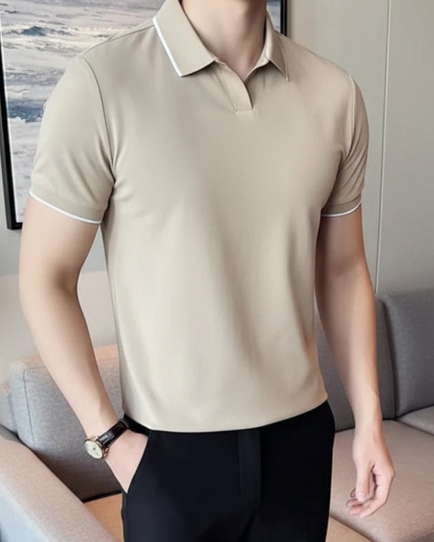 Polo Anas homme, beige, coupe classique et élégance intemporelle.