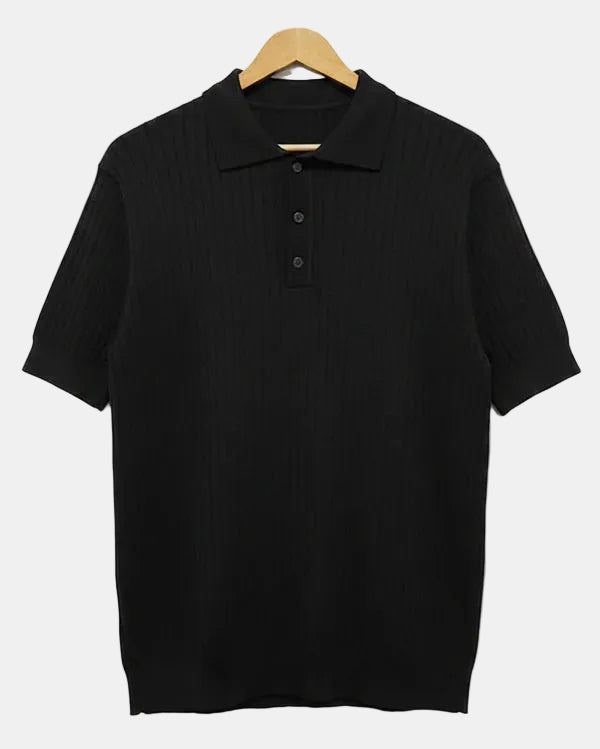 Polo Arthur homme bleu, en coton tissé artisanal, chic et intemporel, couleur noir