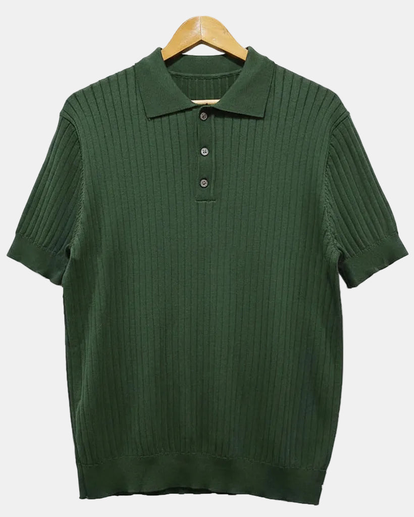 Polo Arthur homme en coton tissé artisanal, style Old Money, couleur vert