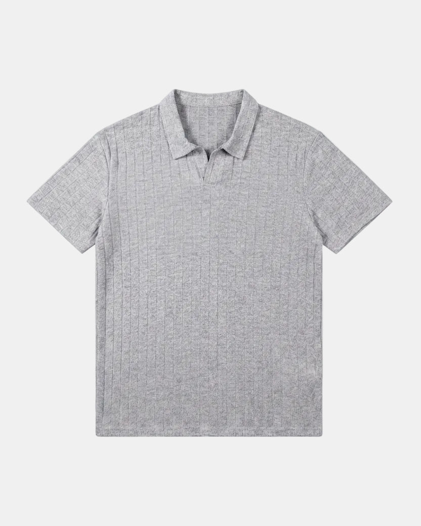 Polo Émile gris homme, tricot côtelé élégant et style Old Money pour une tenue raffinée.