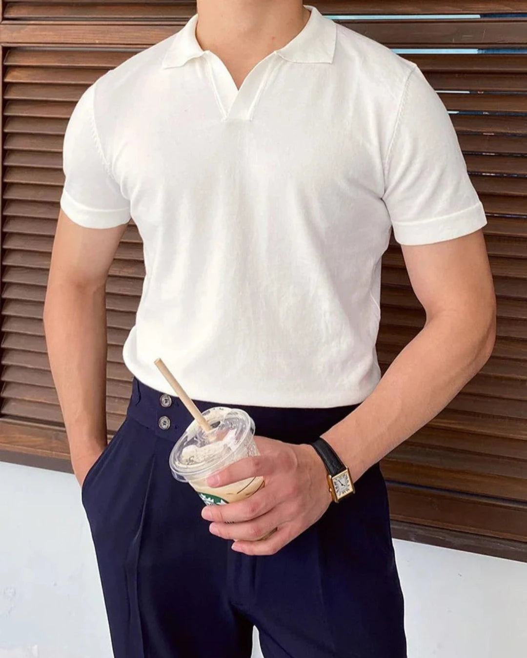 Polo Ethan blanc pour homme, 100% fibre de coton respirant.