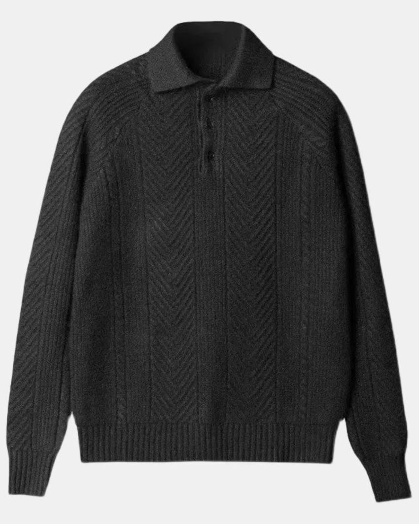 Pull noir Côme pour homme, col rabattu et style décontracté.